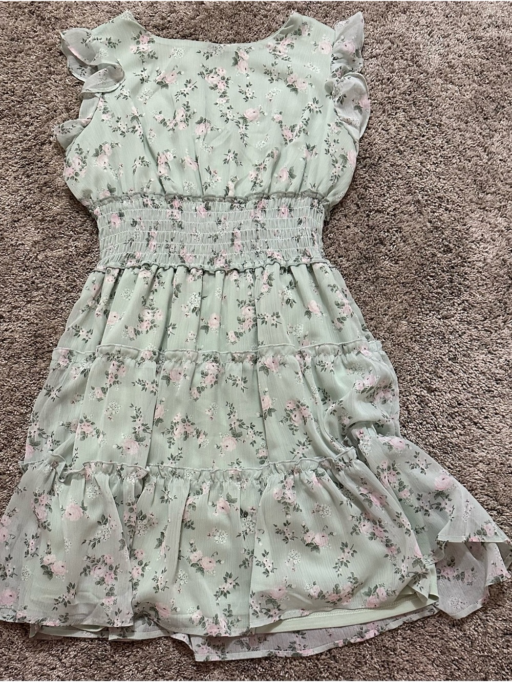 Girls' Mint Floral Ruffle Tiered Dress